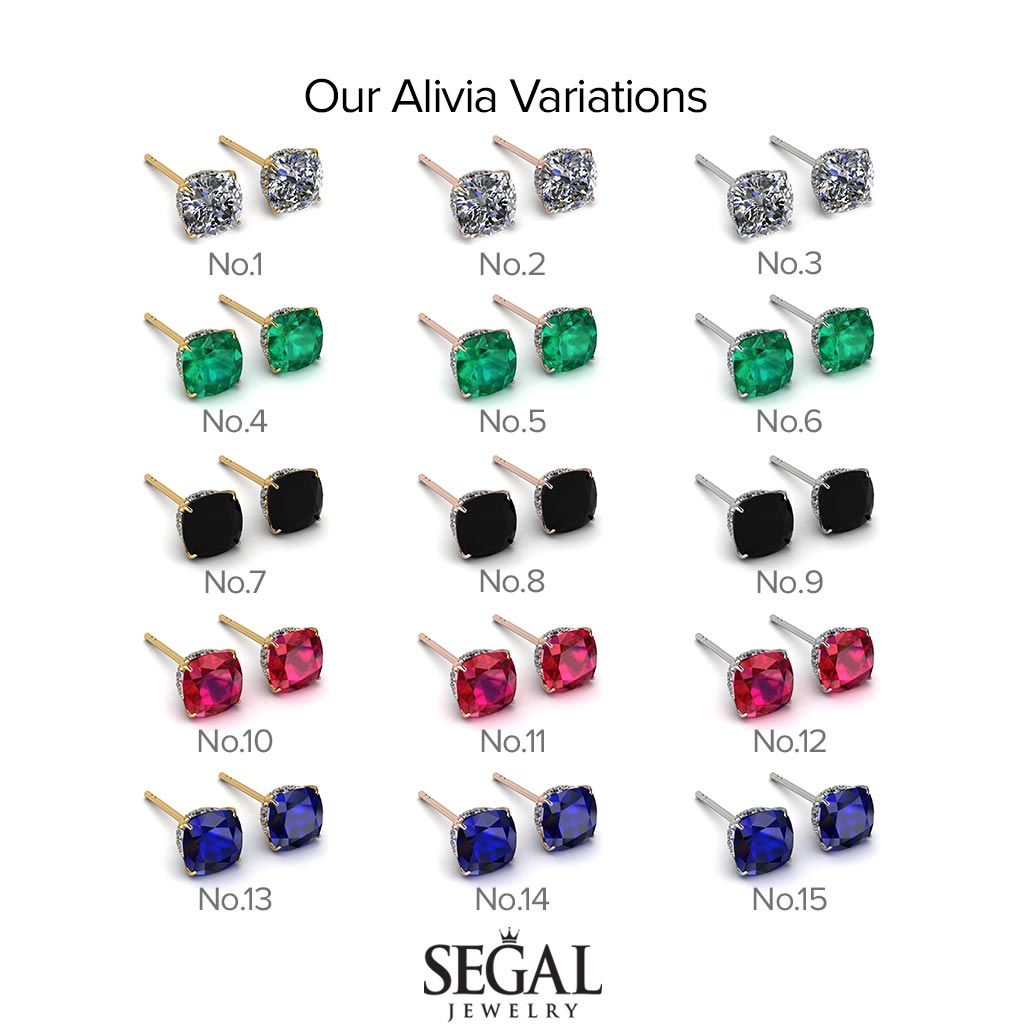 Hidden Halo Cushion Emerald Earrings - Alivia No. 64