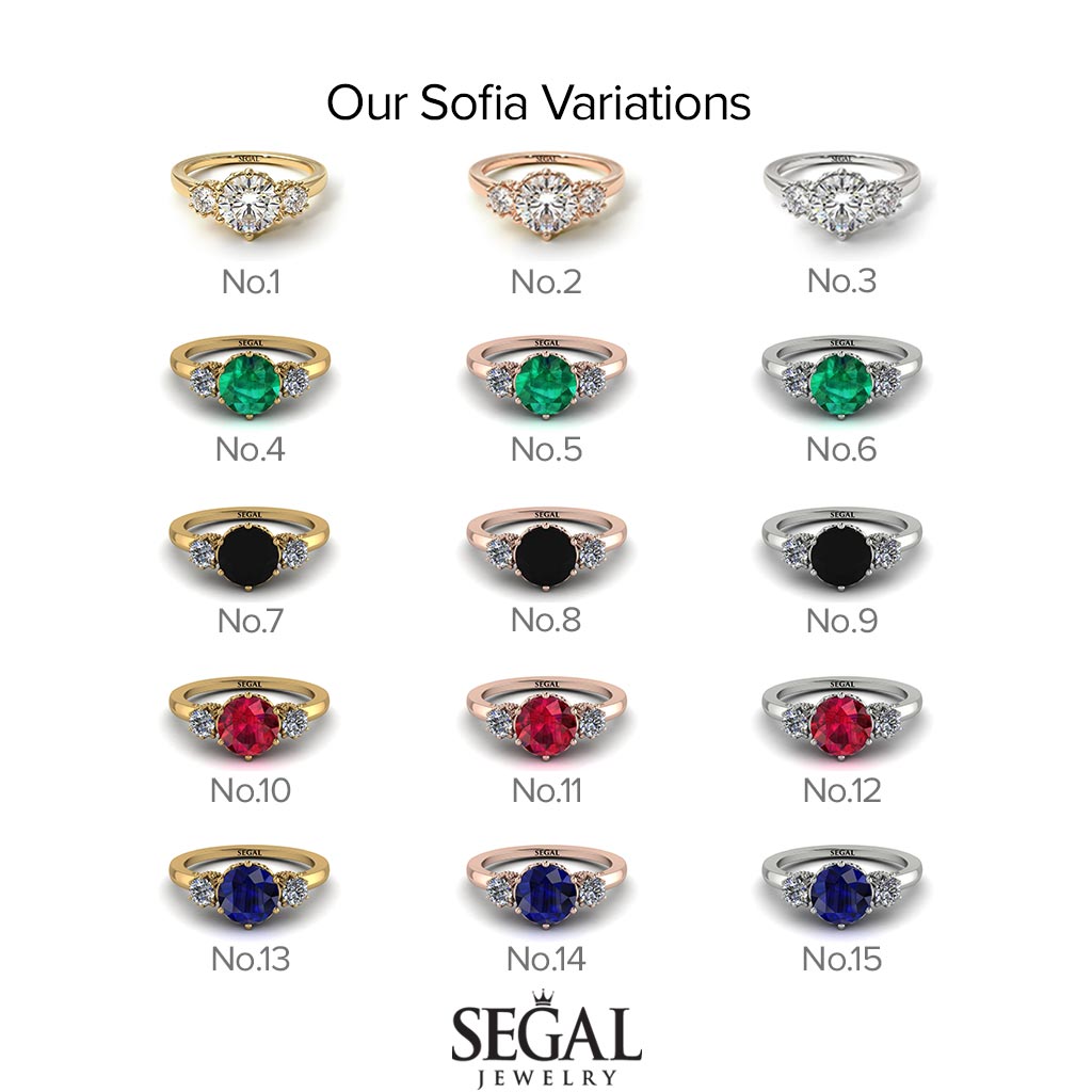 Classic 3 Stone Emerald Engagement Ring - Sofia No. 19