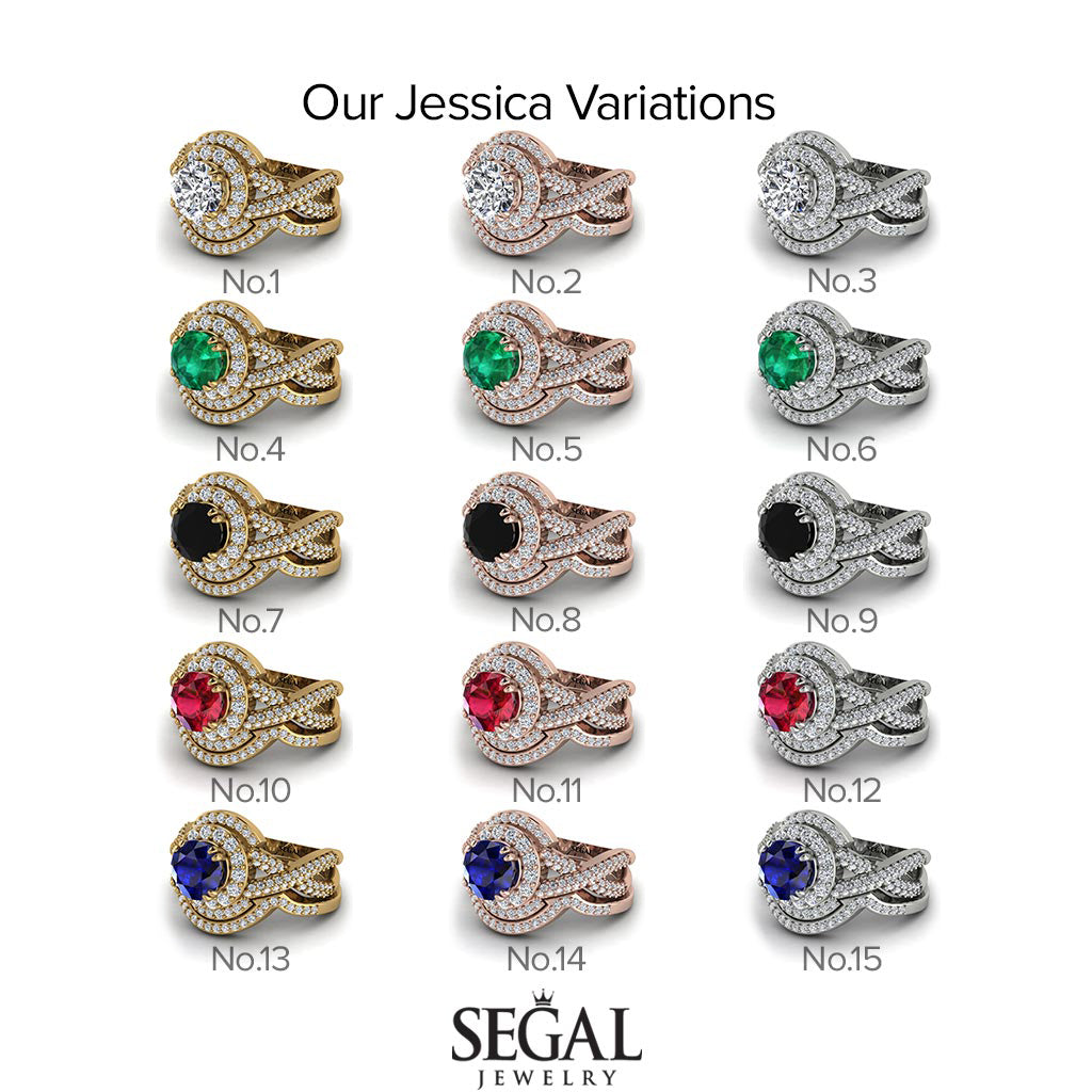 Unique Diamond Halo Bridal Set - Jessica No. 17