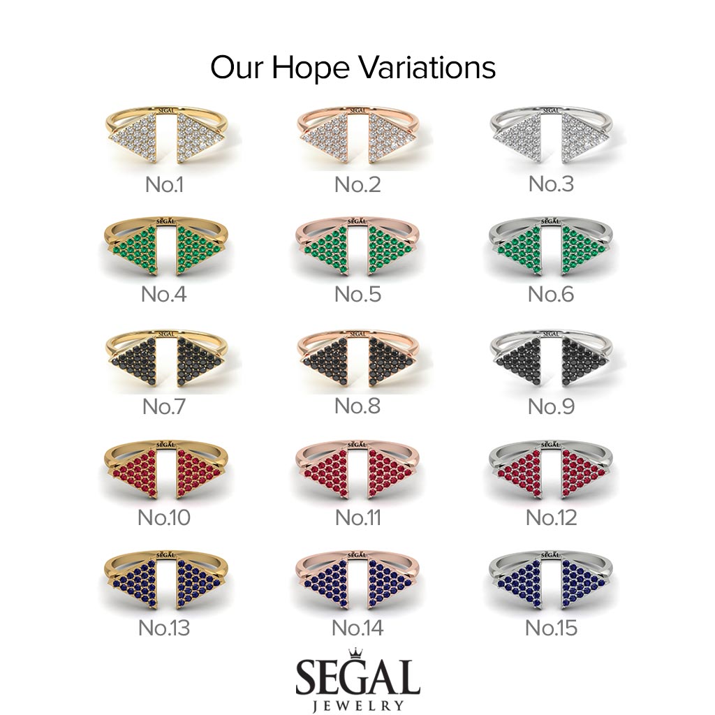 Two Tones Triangle Open Black Diamond Ring - Hope No. 19