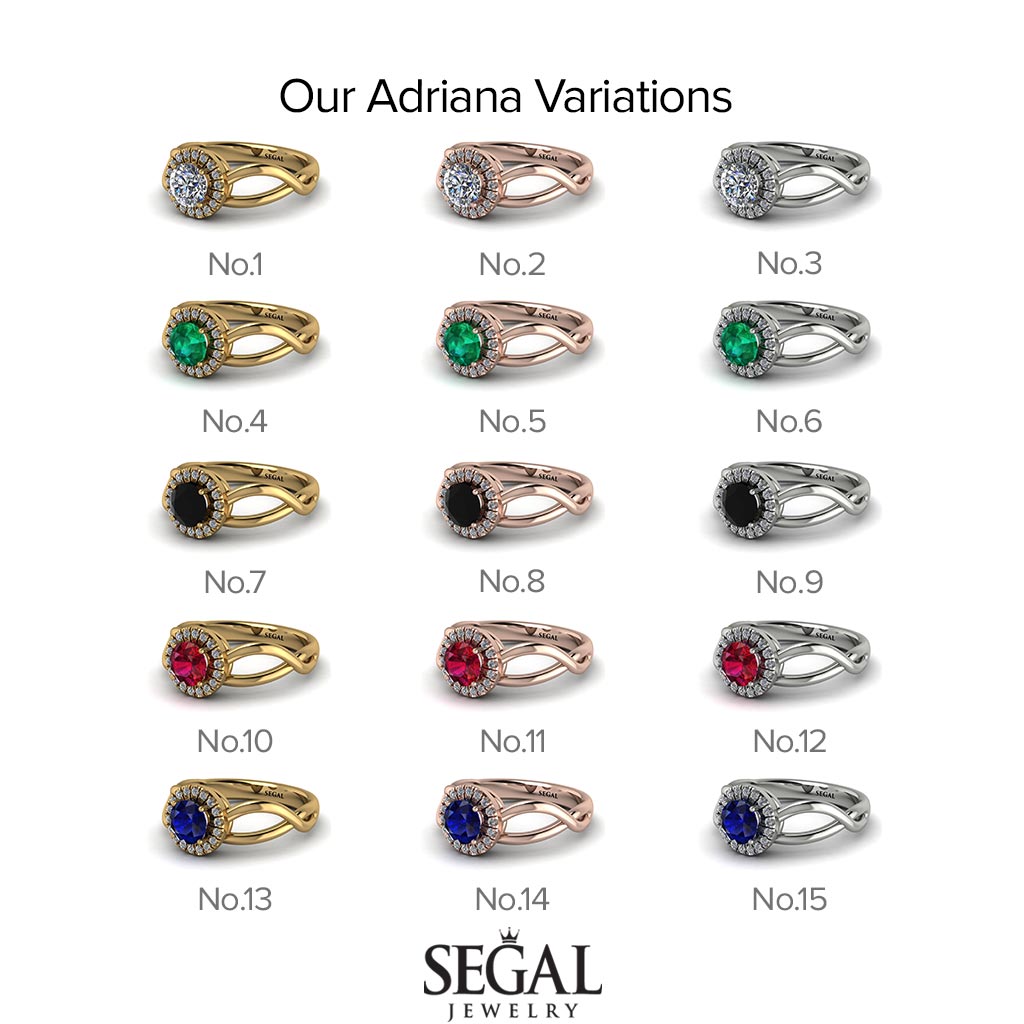 Split Shank Halo Emerald Engagement Ring - Adriana No. 36