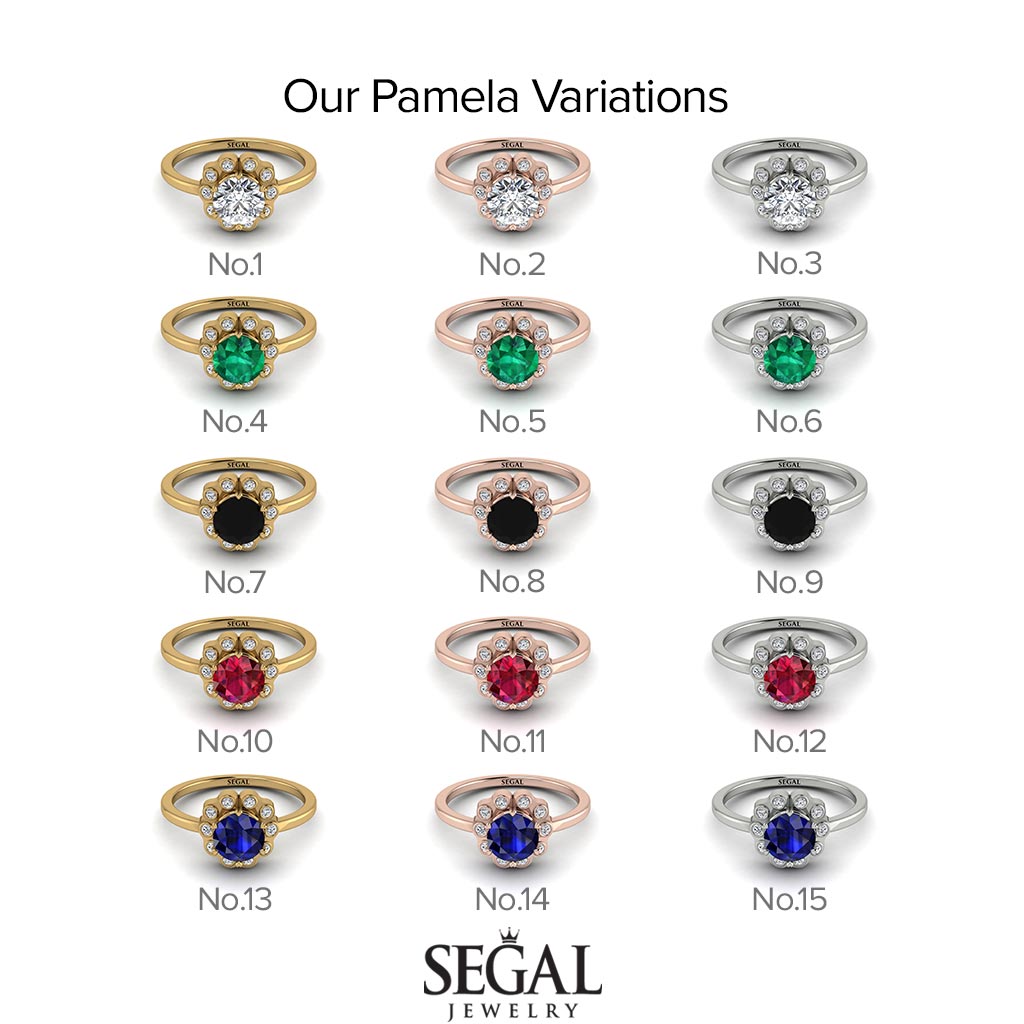 0.8 Carat Sapphire Halo Engagement Ring - Pamela No. 73