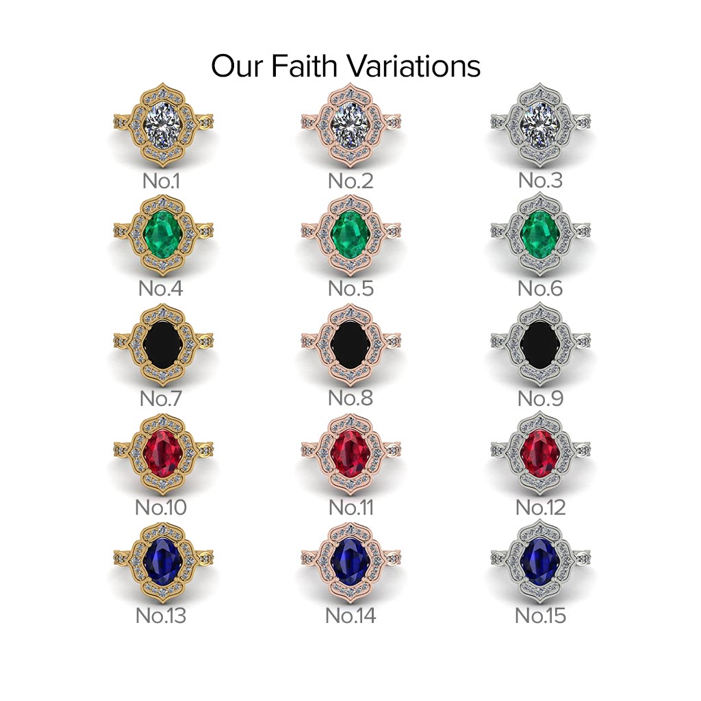 Decorated Halo Oval Diamond Engagement Ring - Faith No. 16