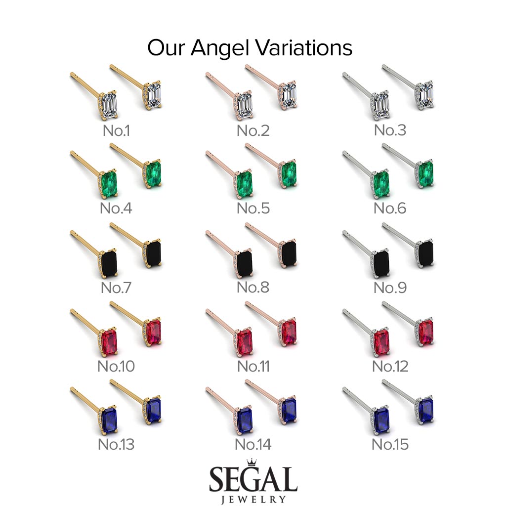 Hidden Diamonds Emerald Cut Sapphire Earrings - Angel No. 43