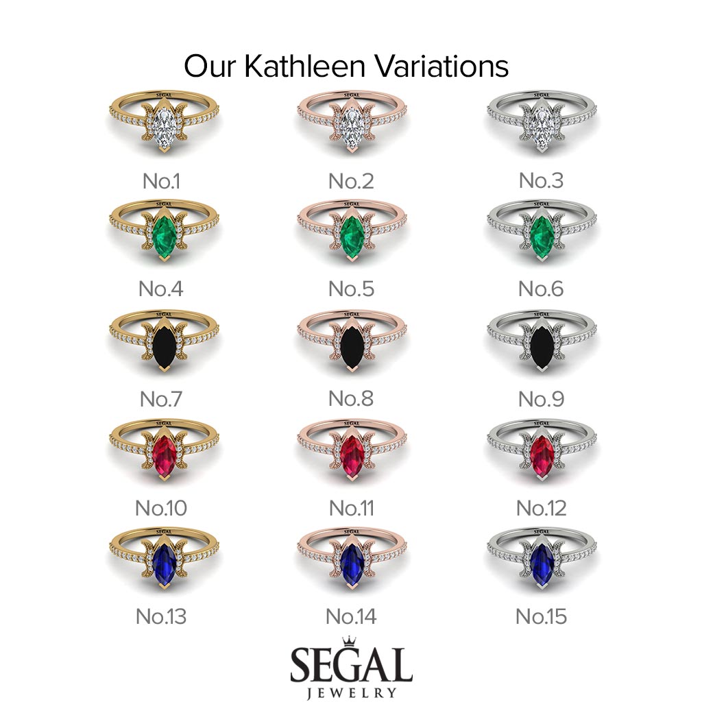 Marquise Cut Emerald Pave Ring - Kathleen No. 5