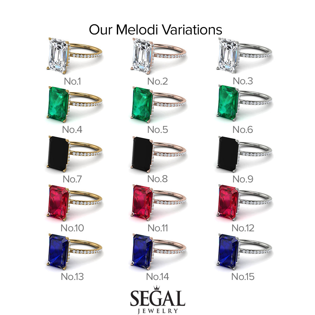 Hidden Halo Emerald Cut Sapphire Engagement Ring - Melodi No. 73