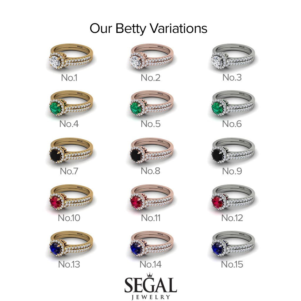 Milgrain Halo Emerald Bridal Set - Betty No. 6