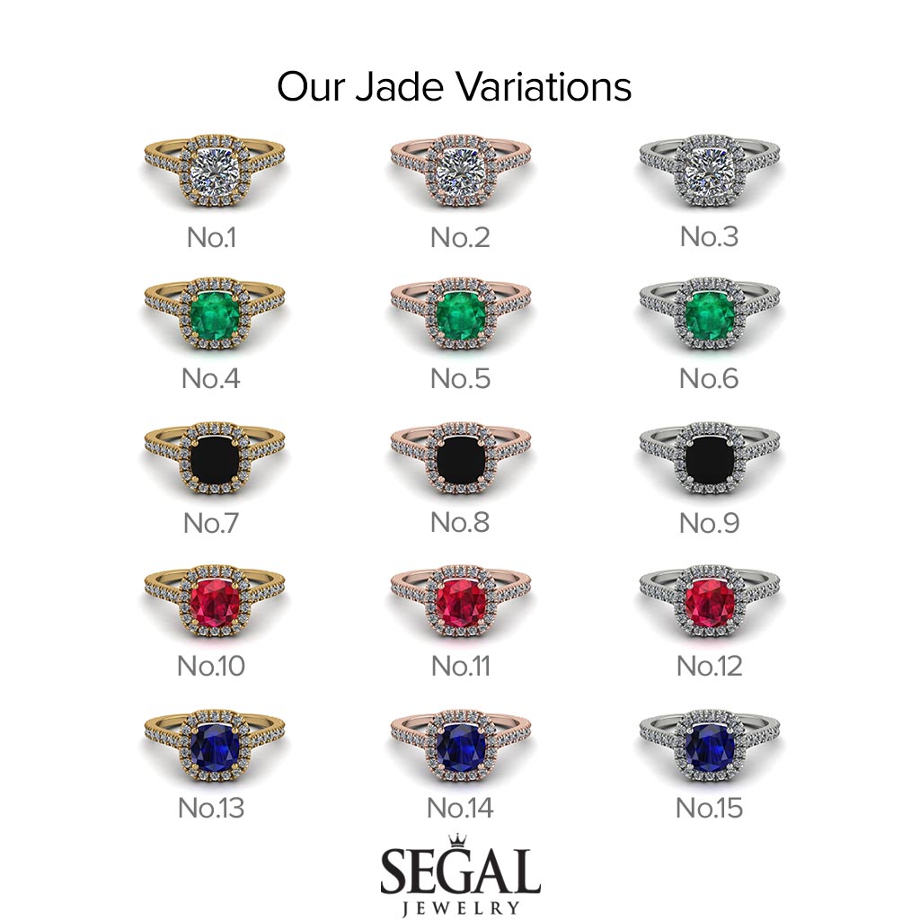 Cushion Sapphire Halo Engagement Ring - Jade No. 75