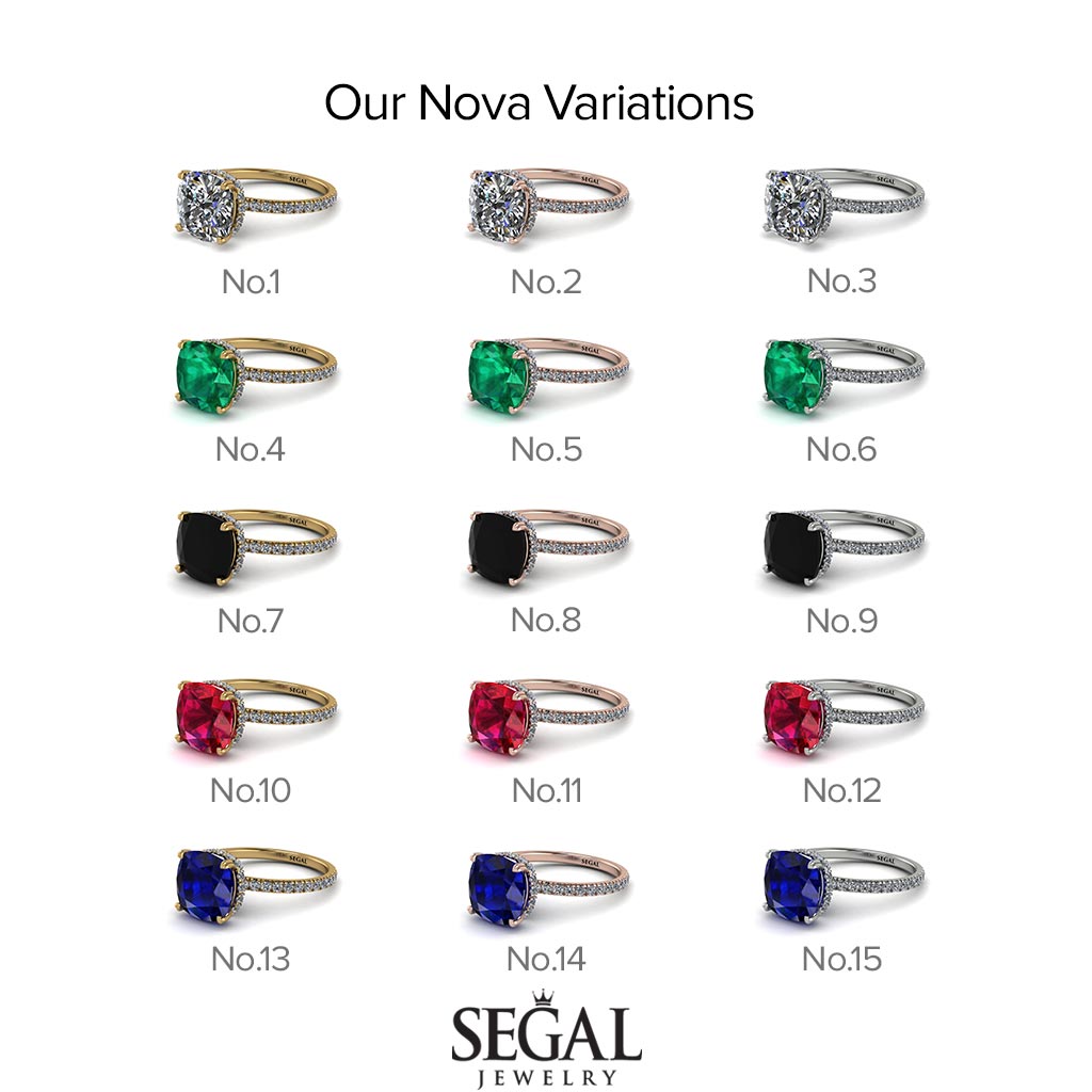 Cushion Hidden Diamond Emerald Ring - Nova No. 50