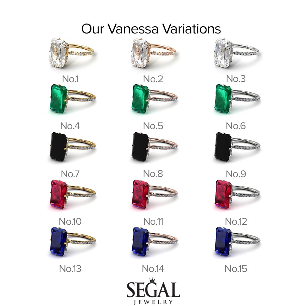 Hidden Halo Emerald Cut Diamond Engagement Ring - Vanessa No. 3