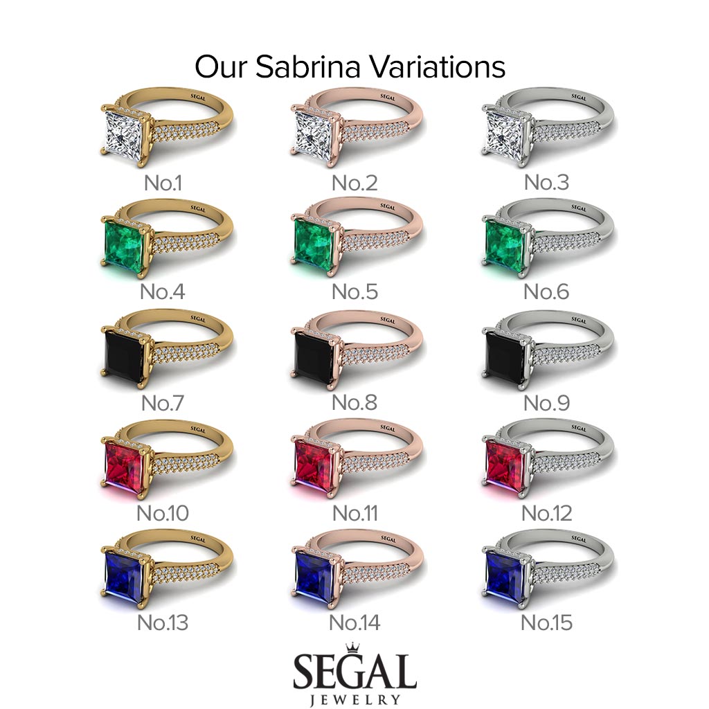 Two Tones Luxury Pave Princess Cut Diamond Engagement Ring With Hidden Stone - Sabrina No. 77