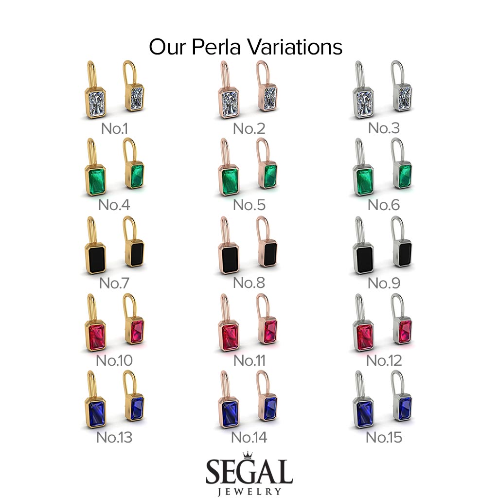 Bezel Black Diamond Emerald Earrings - Perla No. 8