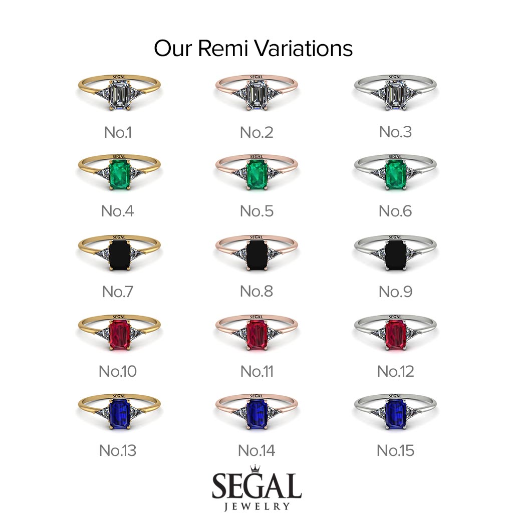 Emerald Cut Sapphire With Triangles Ring - Remi No. 14