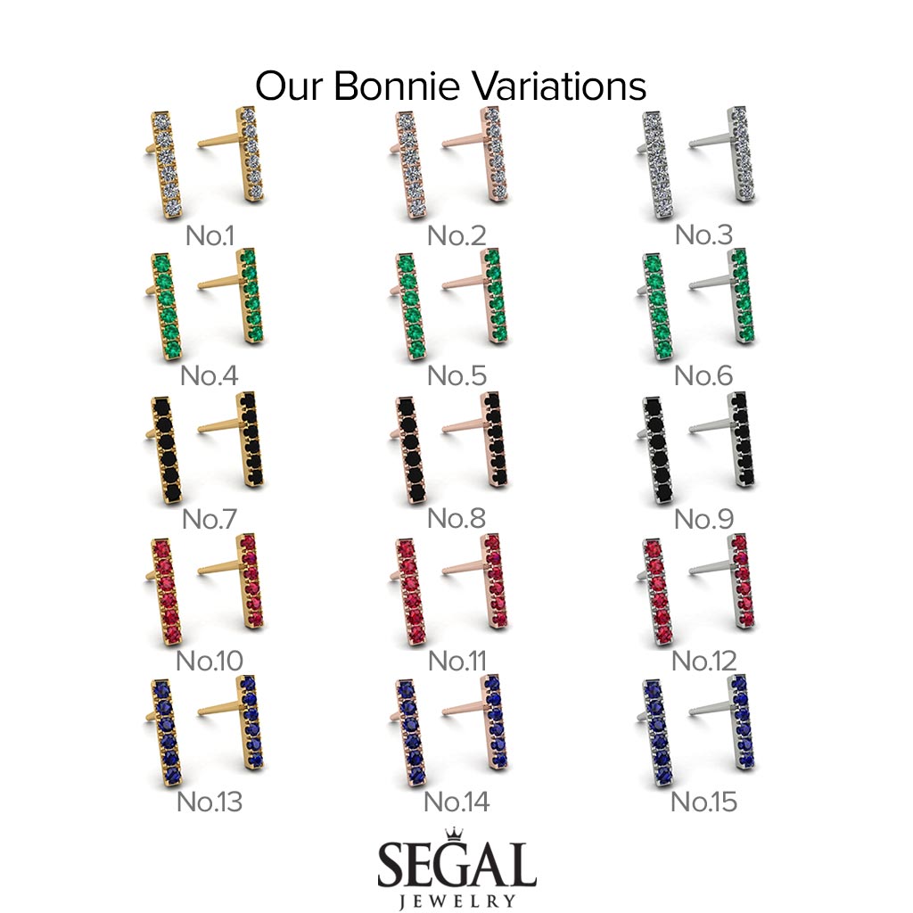 Geometrical Gold Bar Black Diamond Earrings - Bonnie No. 7