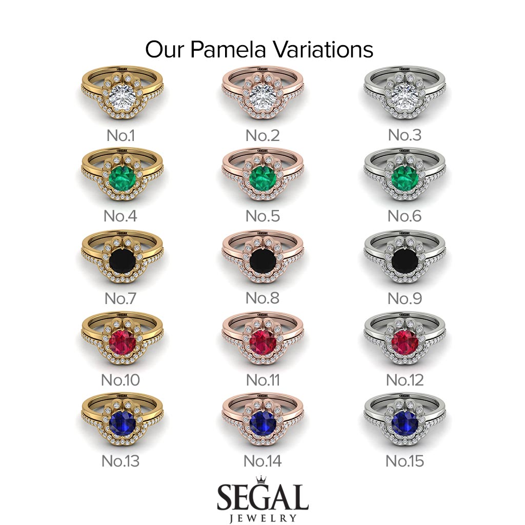 0.8 Carat Ruby Halo Bridal Set - Pamela No. 27