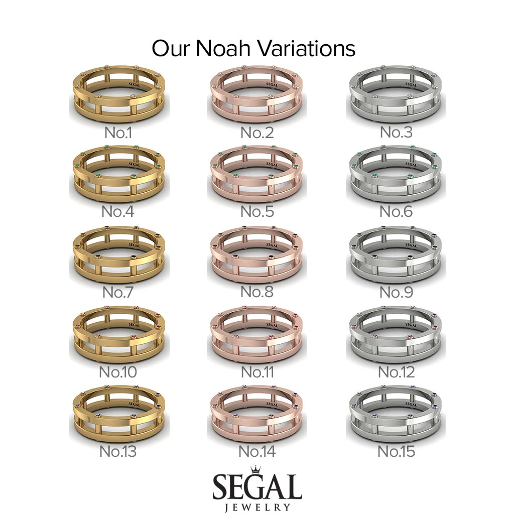 Architectural Hidden Emerald Wedding Band - Noah No. 4