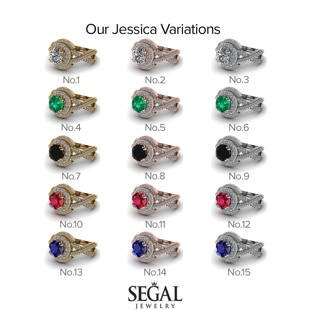 Unique Sapphire Halo Engagement Ring - Jessica No. 59