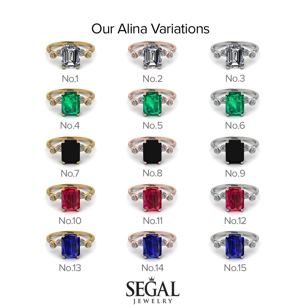 Emerald Cut Diamond Ring With Bezel - Alina No. 2