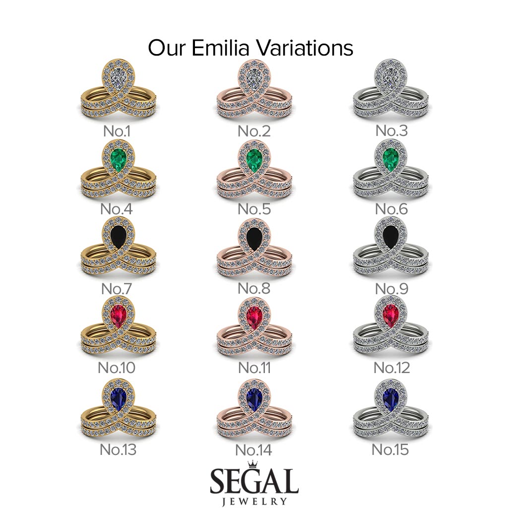 Black Diamond Pear Shape Stacking Bridal Set - Emilia No. 24