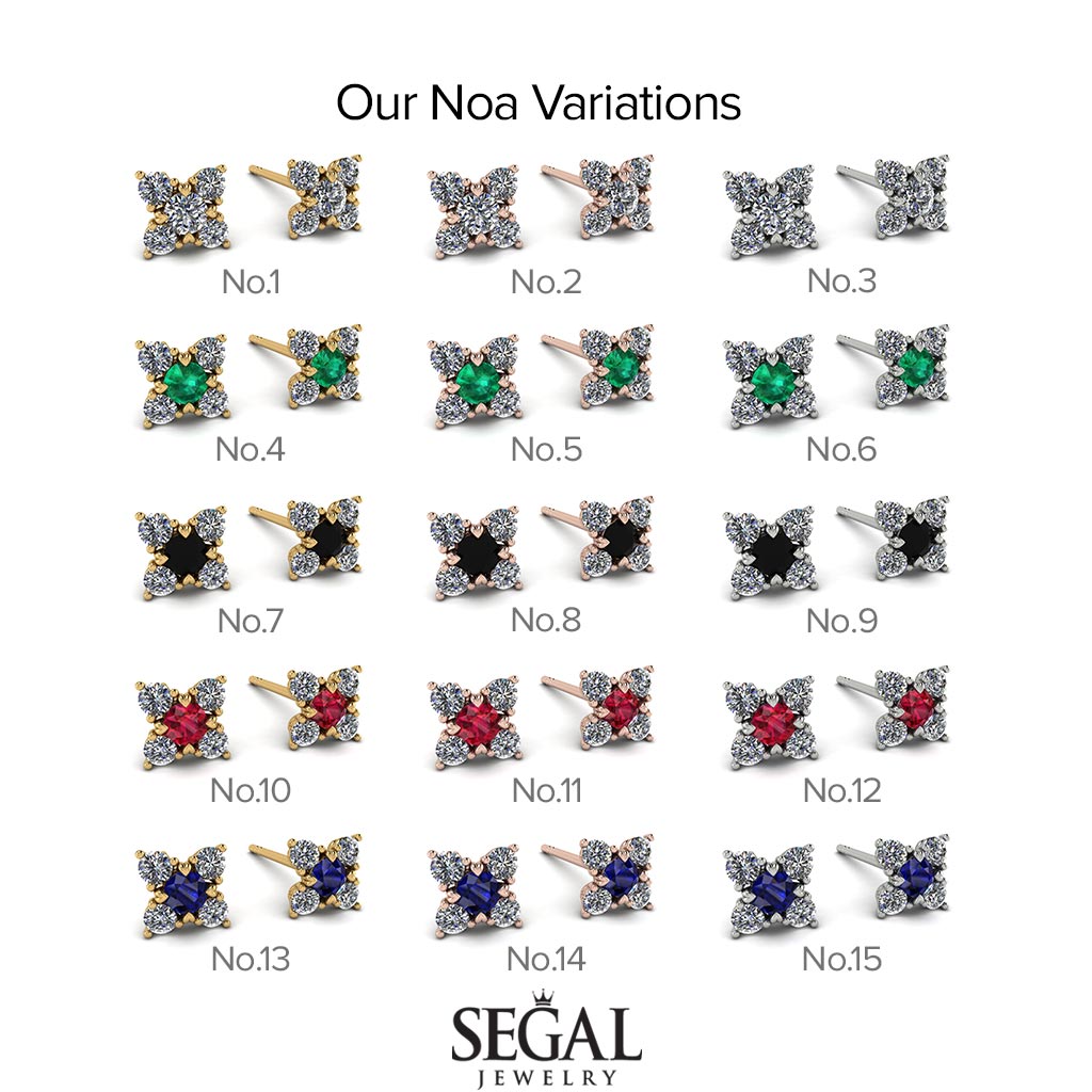 Geometrical 5 Black Diamonds Stud Earrings - Noa No. 24