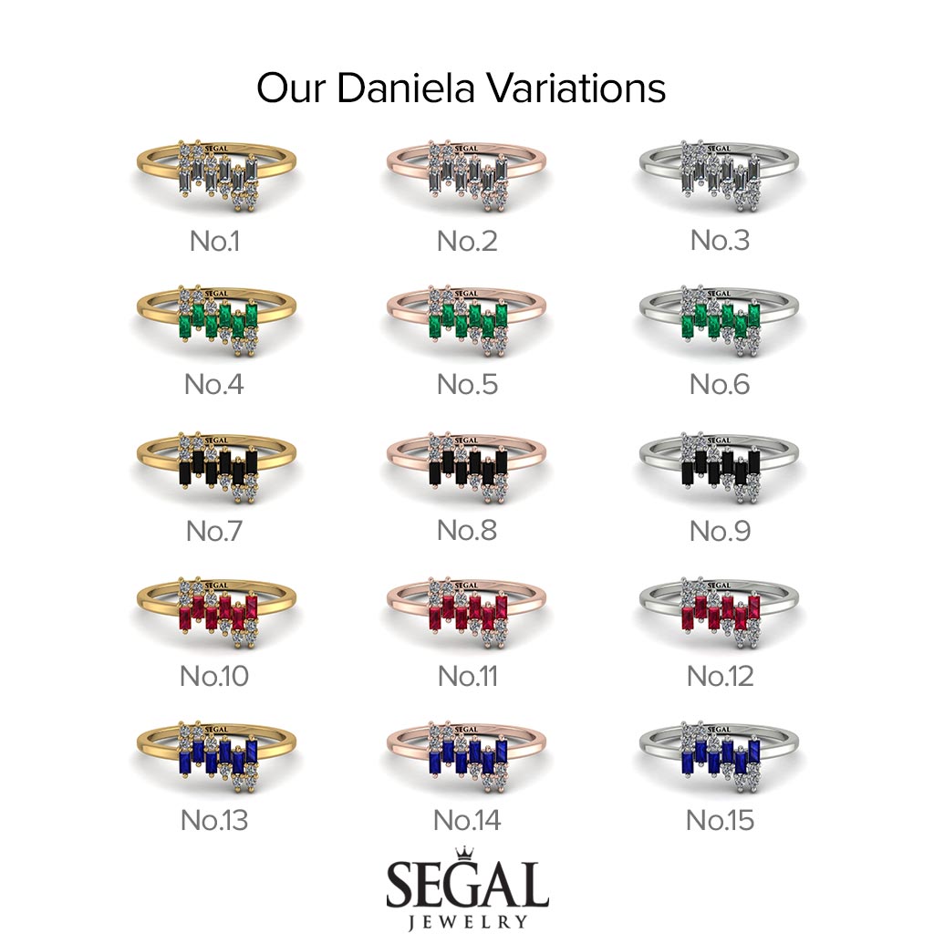 Baguette And Round Black Diamond Band - Daniela No. 8