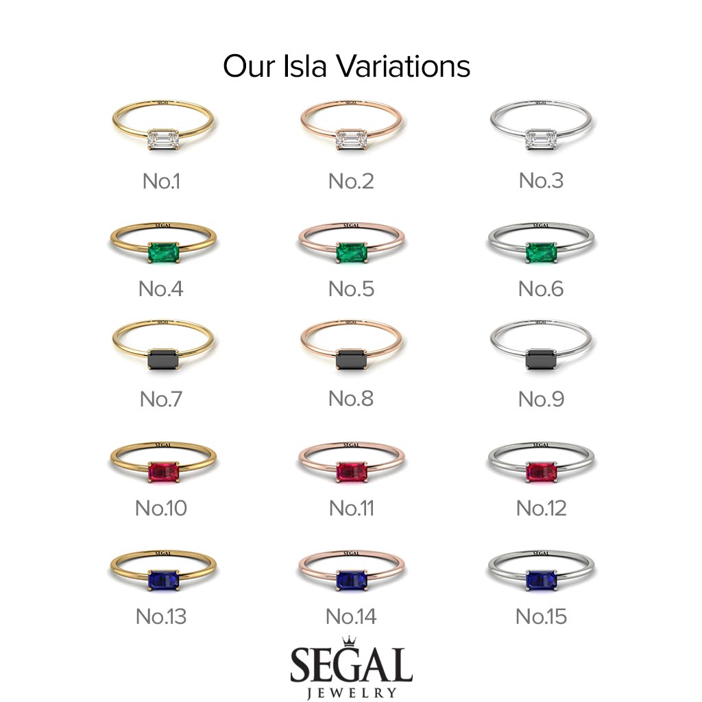 Two Tones Minimalist Emerald Cut Black Diamond Ring - Isla No. 19