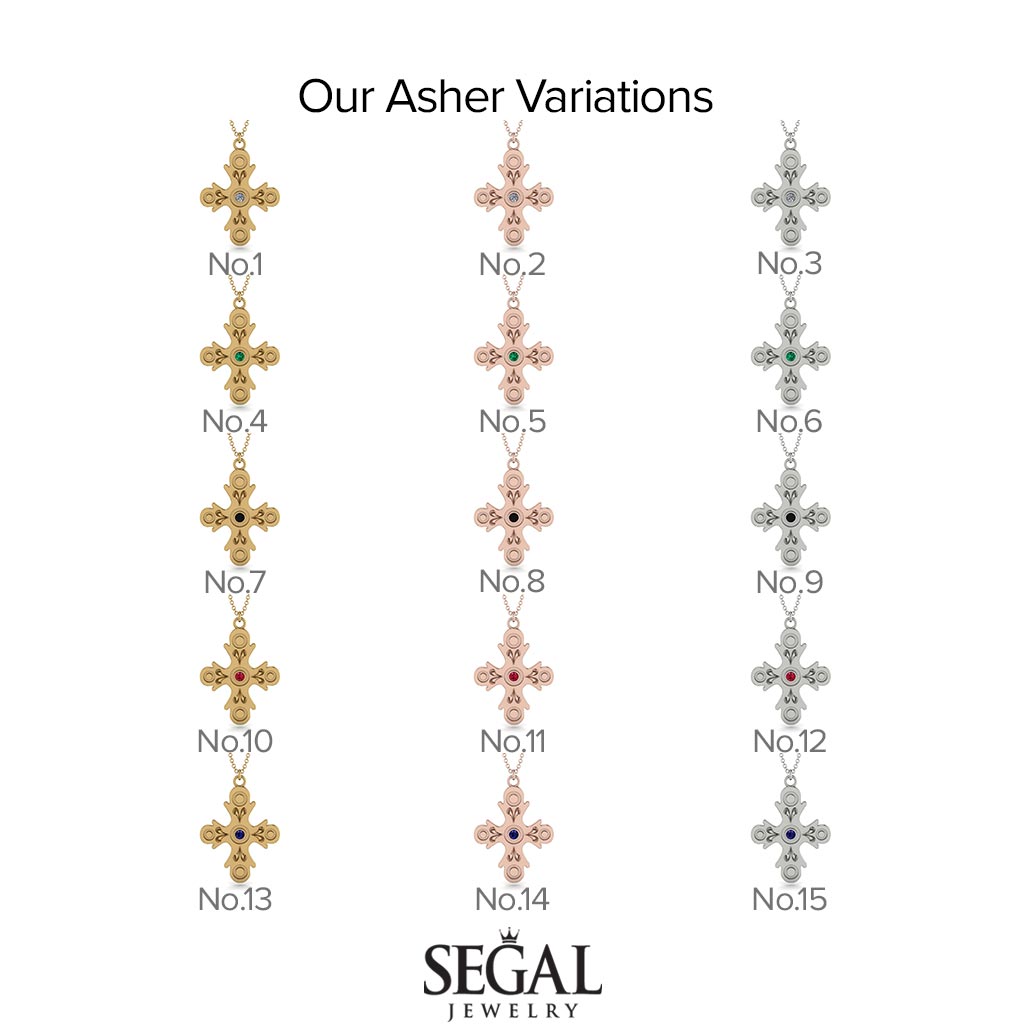 Equilateral Round Emerald Cross Amulet - Asher No. 4