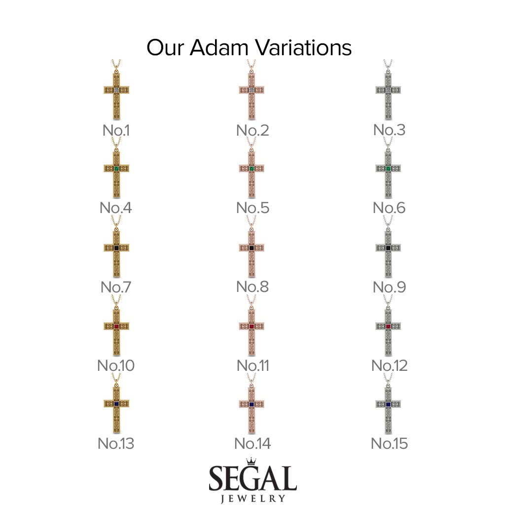 Ornamented Sapphire Cross Necklace - Adam No. 14
