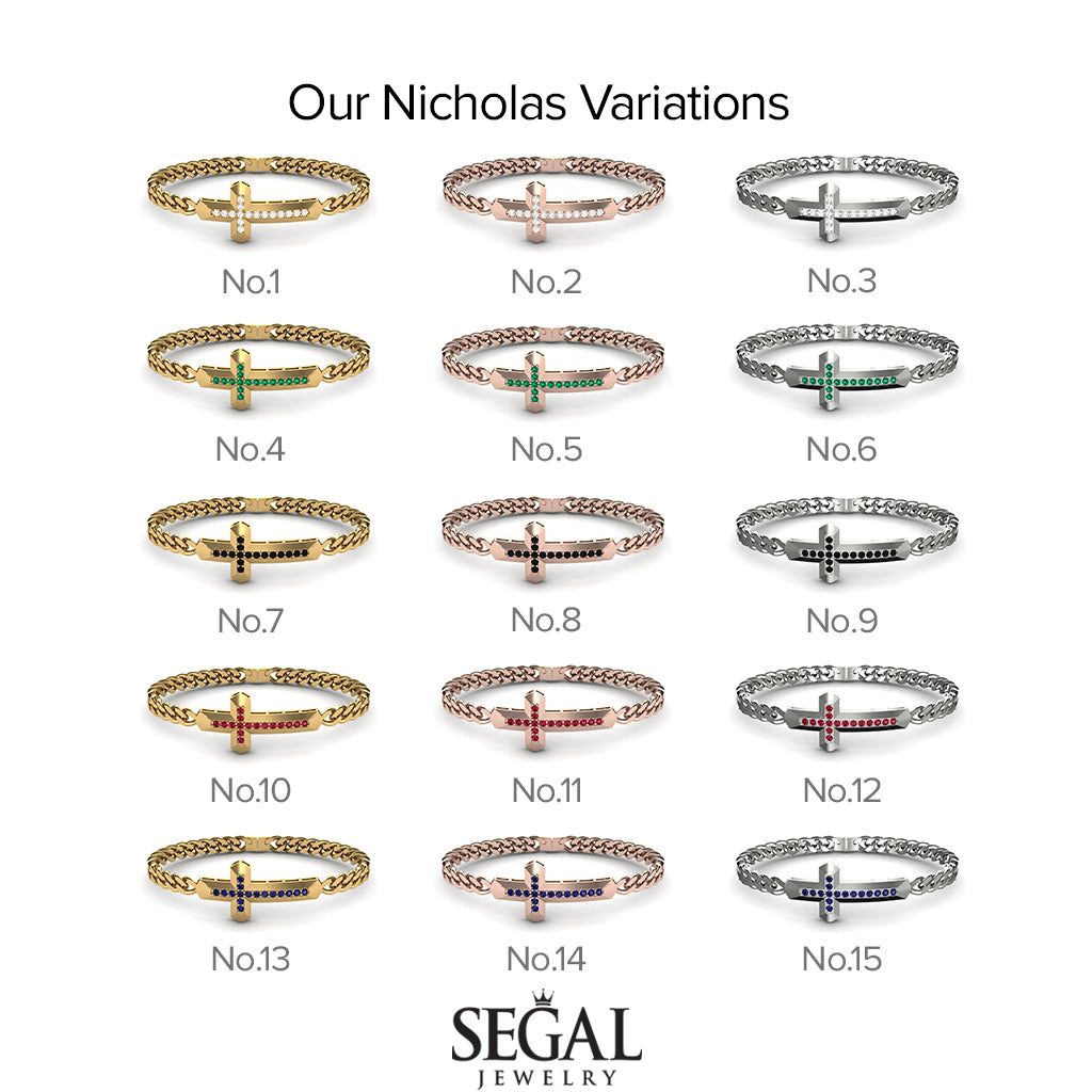 Black Diamond Cross Men Chain Bracelet - Nicholas No. 8