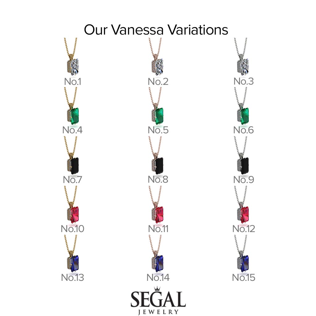 Hidden Halo Emerald Cut Black Diamond Necklace - Vanessa No. 37