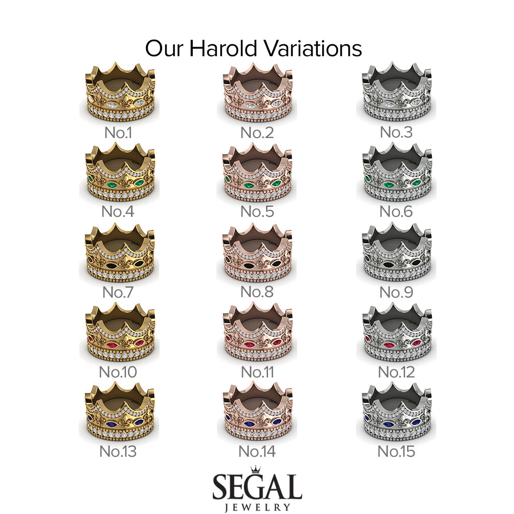 Royal Black Diamond Crown Ring For Men - Harold No. 45