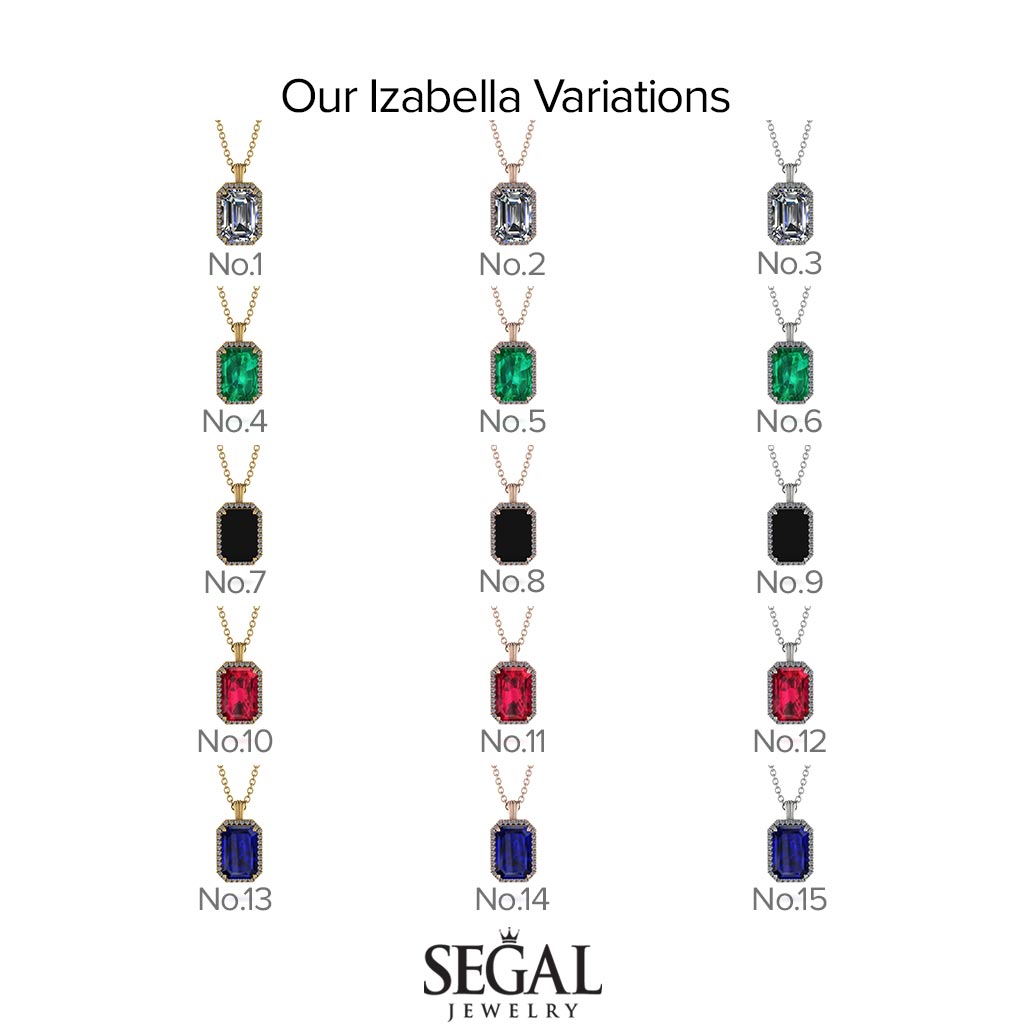 Halo Emerald Cut Black Diamond Necklace - Izabella No. 37