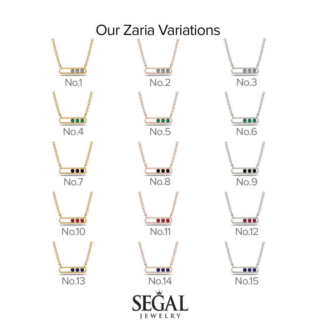 3 Emerald Stone Hollow Necklace - Zaria No. 4