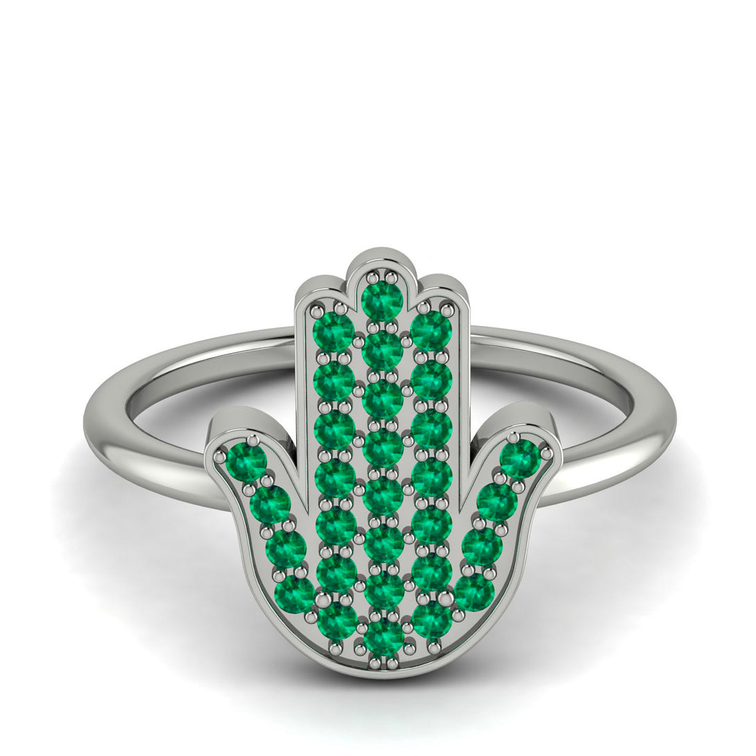 Emerald Pave Hamsah Ring - Maeve No. 6