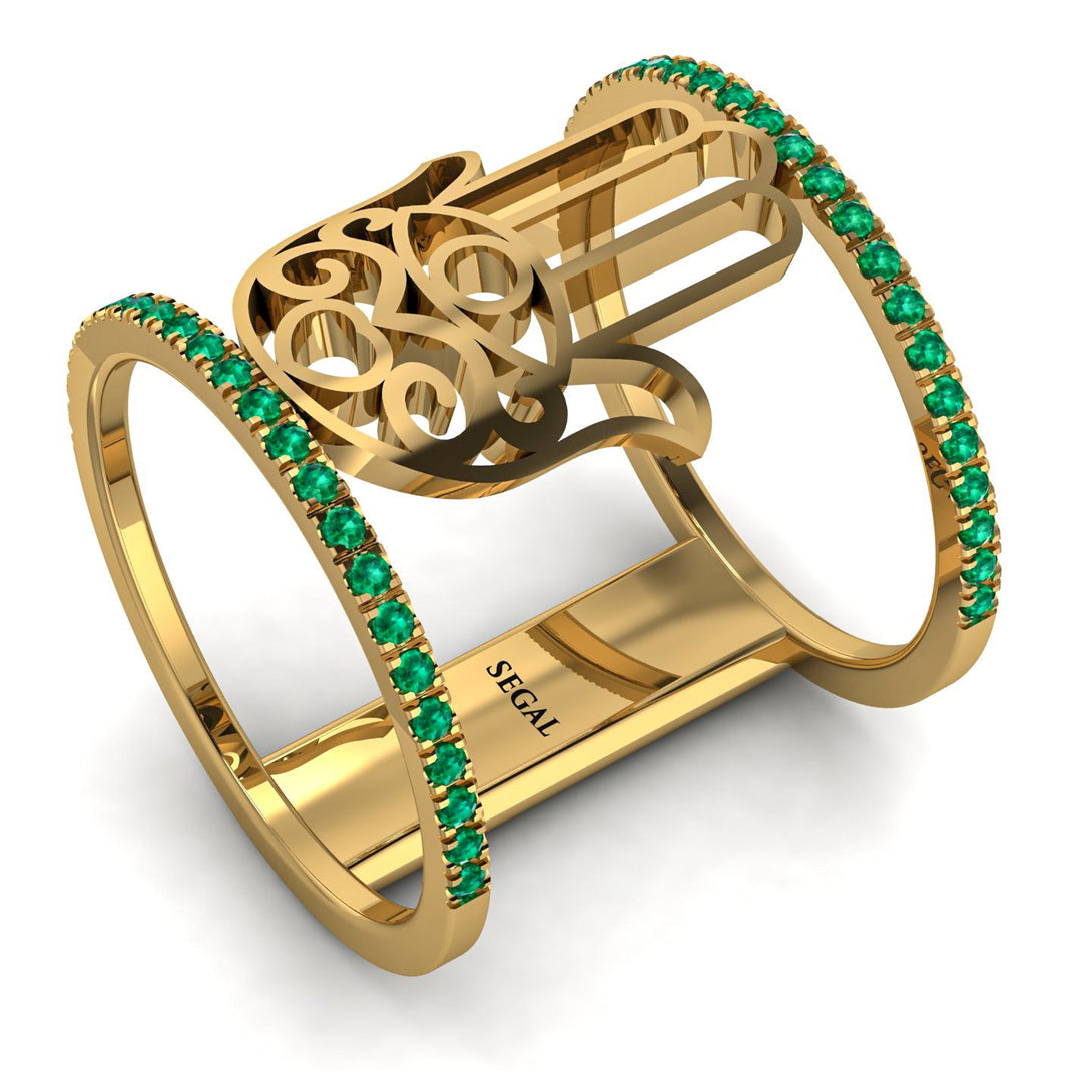Unique Emerald Hamsah Ring - Raven No. 4