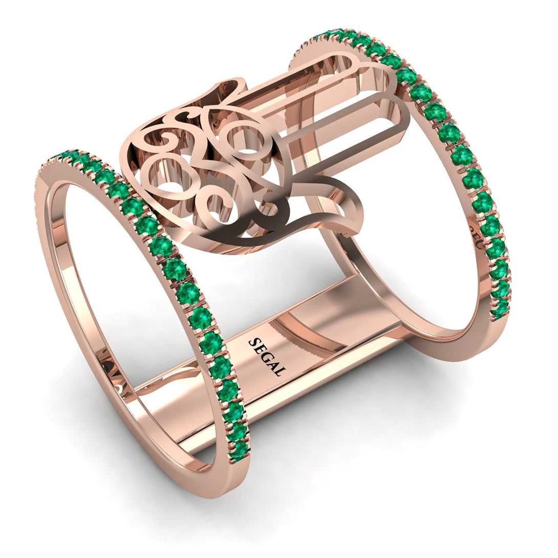 Unique Emerald Hamsah Ring - Raven No. 5