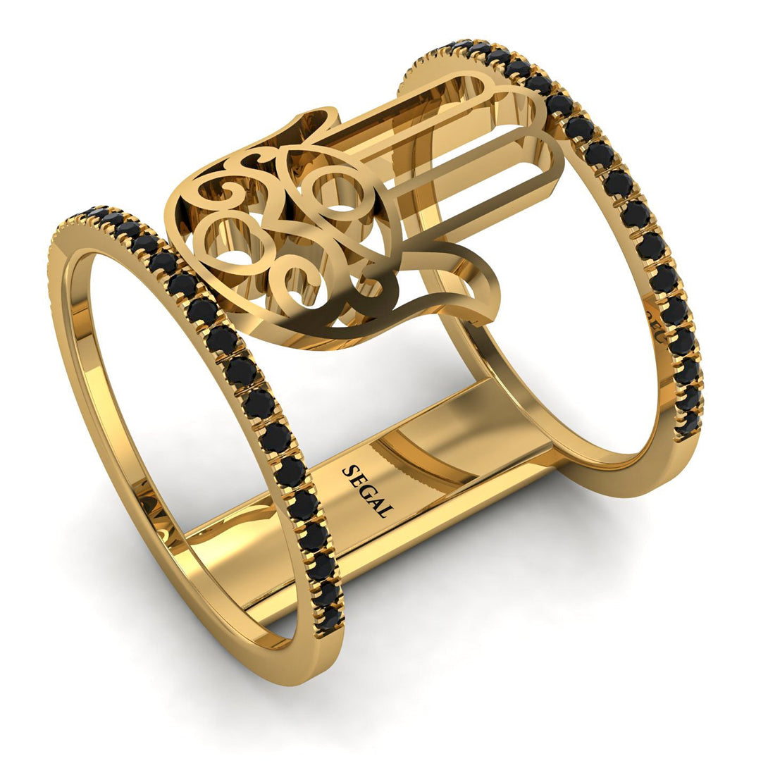 Unique Black Diamond Hamsah Ring - Raven No. 7