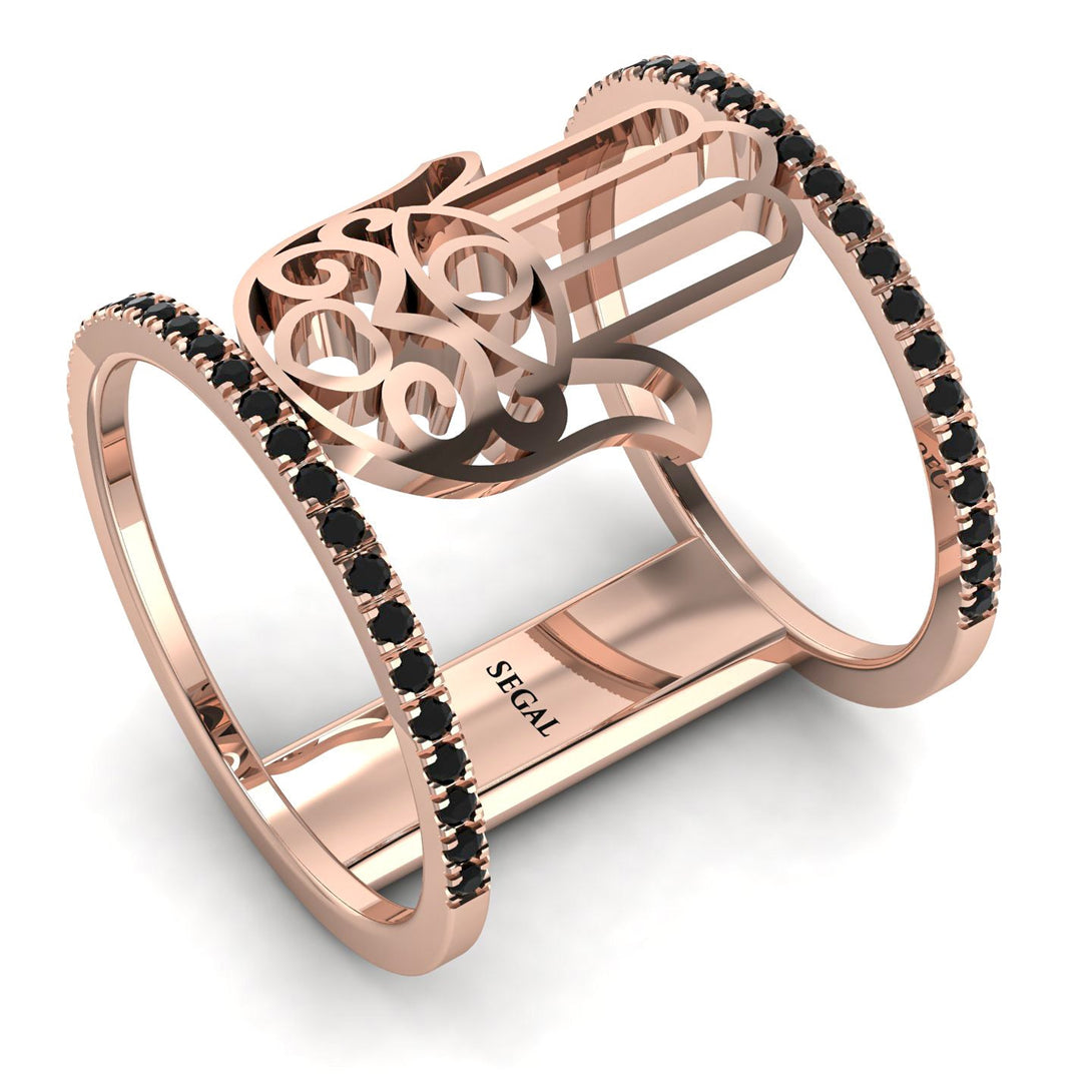 Unique Black Diamond Hamsah Ring - Raven No. 8