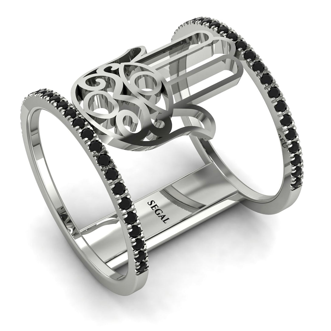 Unique Black Diamond Hamsah Ring - Raven No. 9