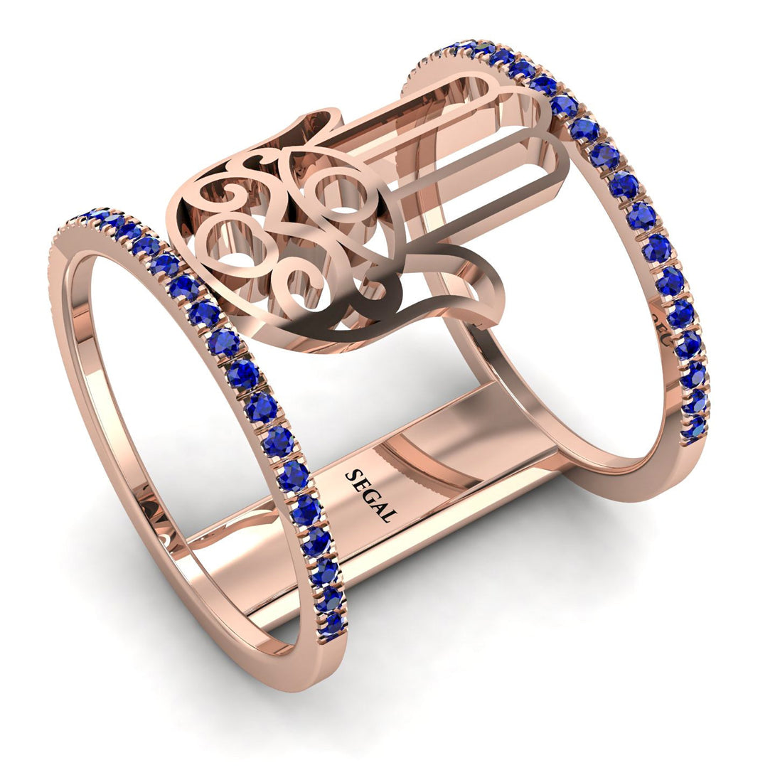 Unique Sapphire Hamsah Ring - Raven No. 14