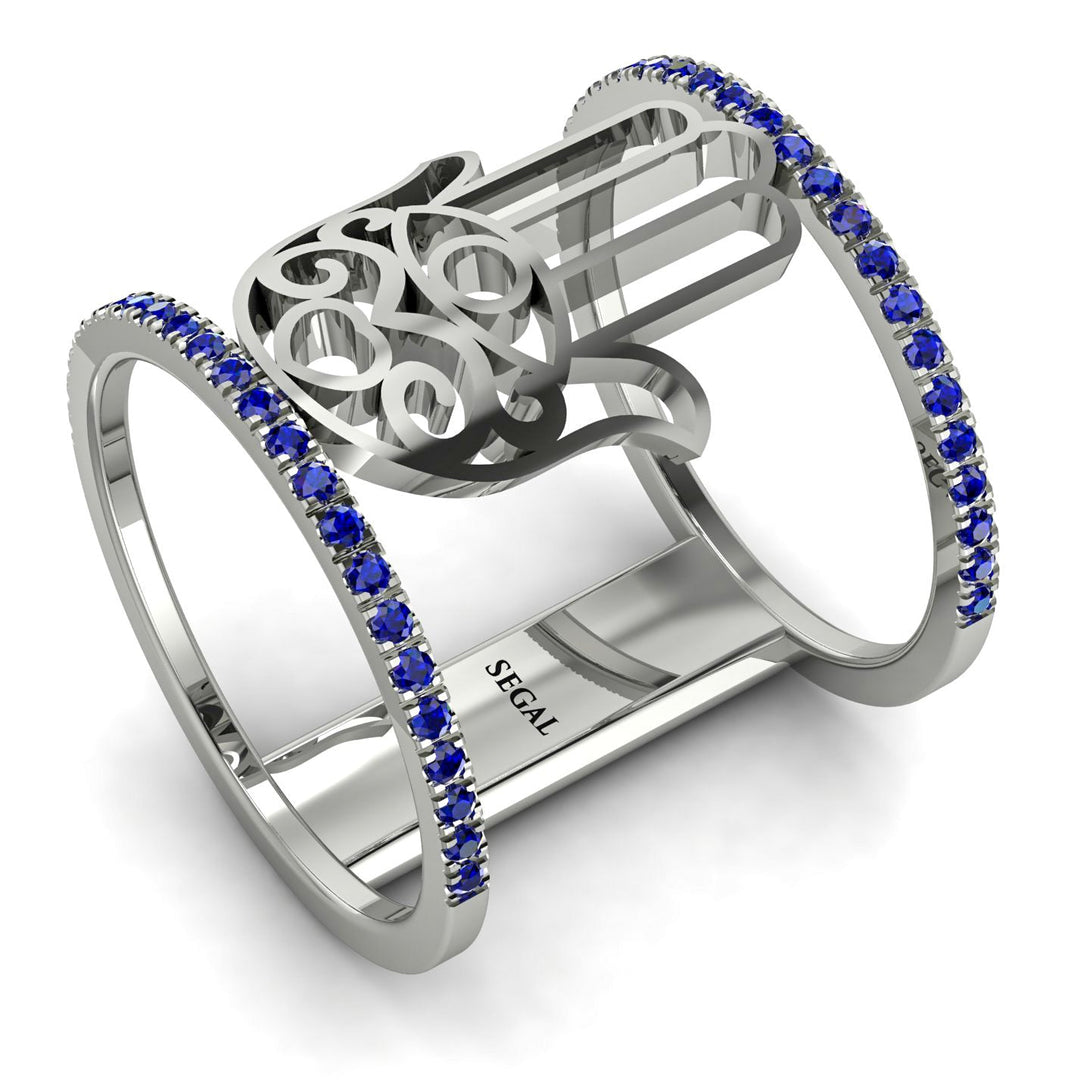 Unique Sapphire Hamsah Ring - Raven No. 15