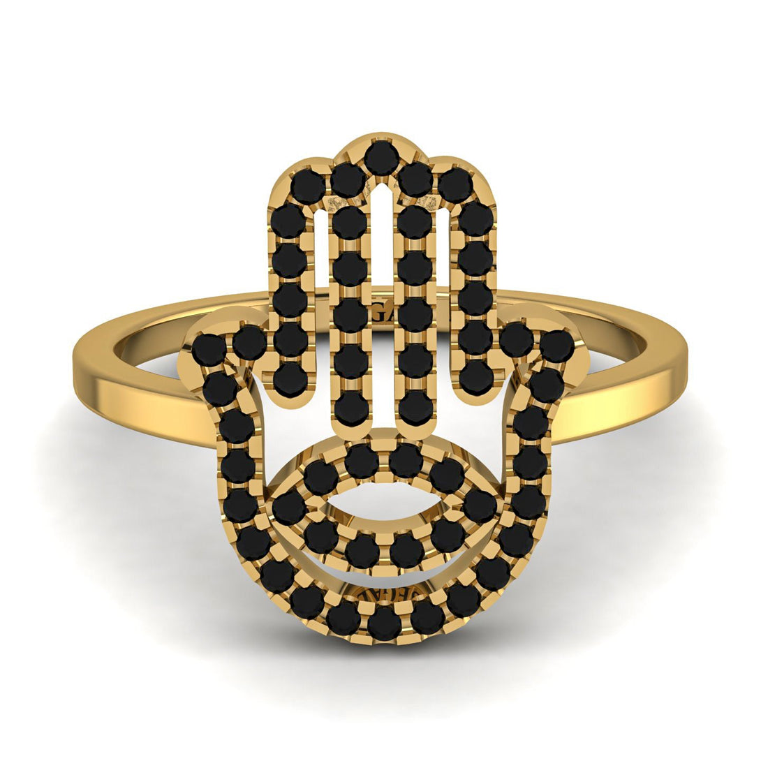 Glamorous Hamsa Black Diamond Ring - Meredith No. 7