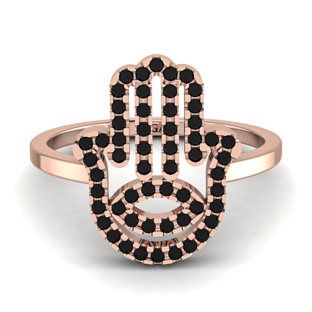 Glamorous Hamsa Black Diamond Ring - Meredith No. 8