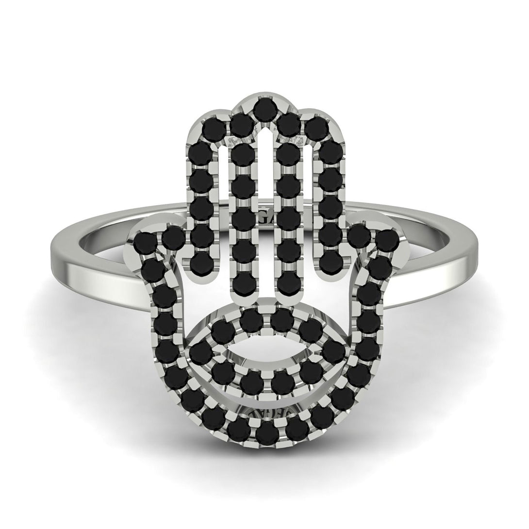 Glamorous Hamsa Black Diamond Ring - Meredith No. 9