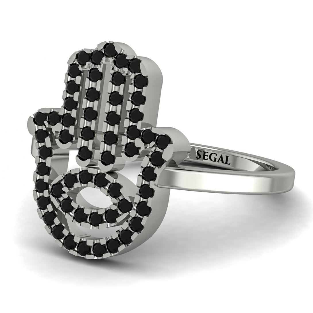 Glamorous Hamsa Black Diamond Ring - Meredith No. 9