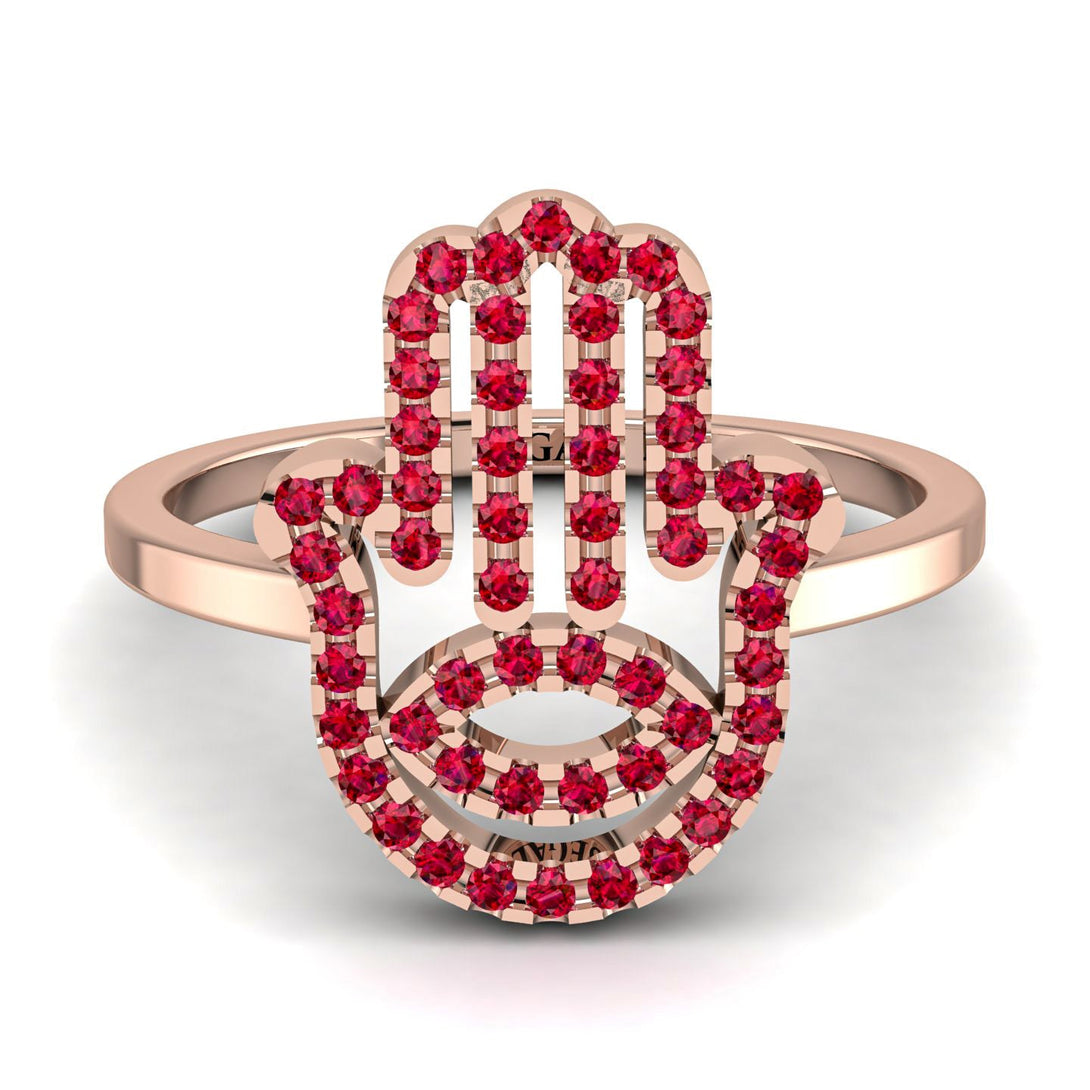 Glamorous Hamsa Ruby Ring - Meredith No. 11