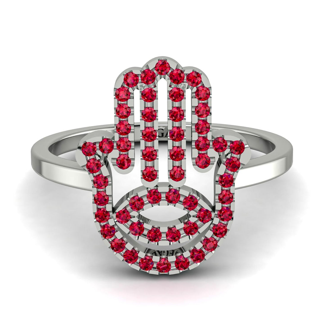 Glamorous Hamsa Ruby Ring - Meredith No. 12