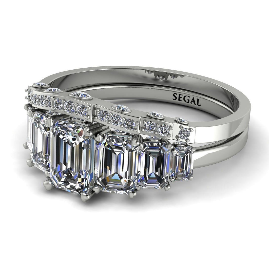 Emerald Cut diamond Bridal Set With Hidden Diamonds - Brynlee No. 3