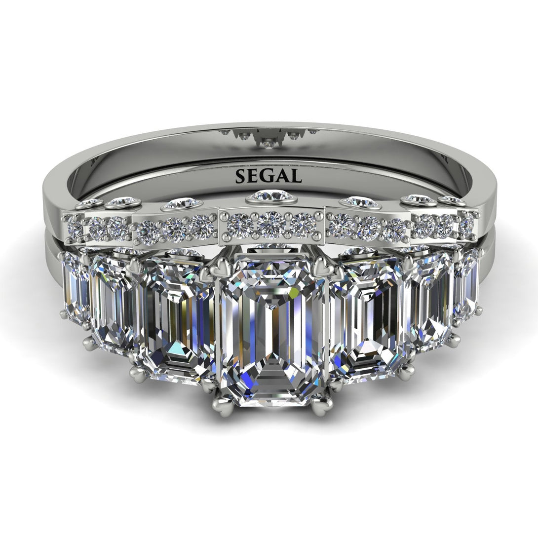 Emerald Cut diamond Bridal Set With Hidden Diamonds - Brynlee No. 3