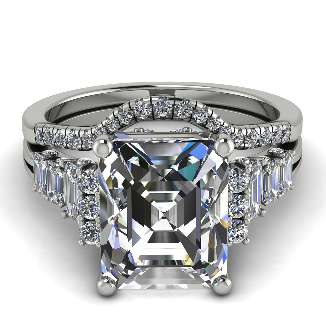 Emerald Cut diamond Bridal Set Hidden Round Diamonds - Sawyer No. 3